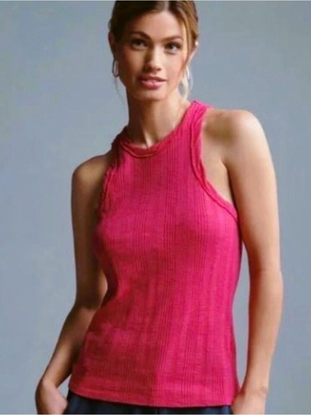 Pilcro Hot Pink Ribbed Scoop Neck Tank